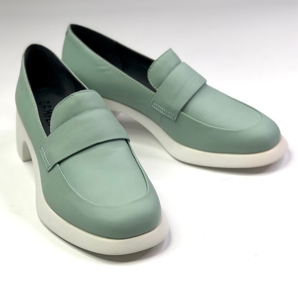 Camper Trisha heeled loafers rubberized leather seafoam green new without box 36 - Picture 1 of 9
